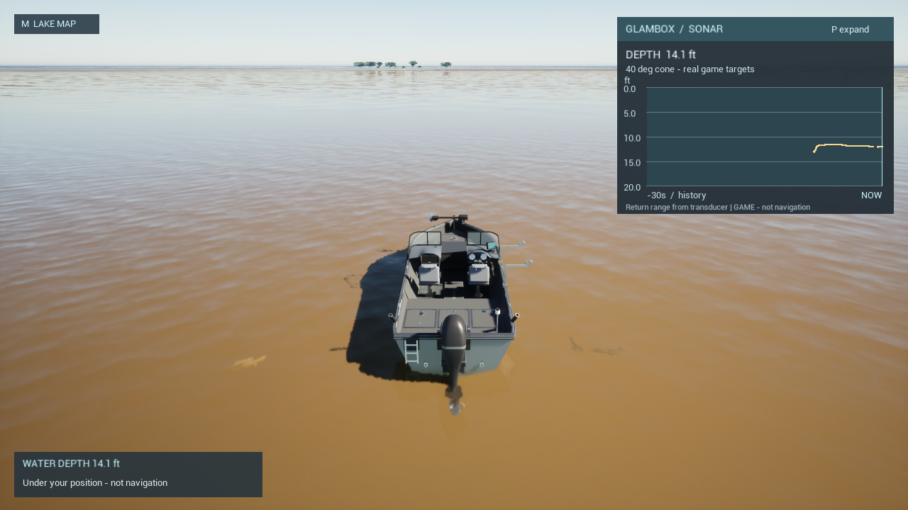 Development screenshot: boat crossing the open water